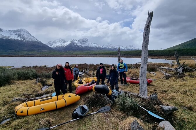 Packrafting experience along the Olivia River - Lunch where Laguna Esmeralda stream meets the river