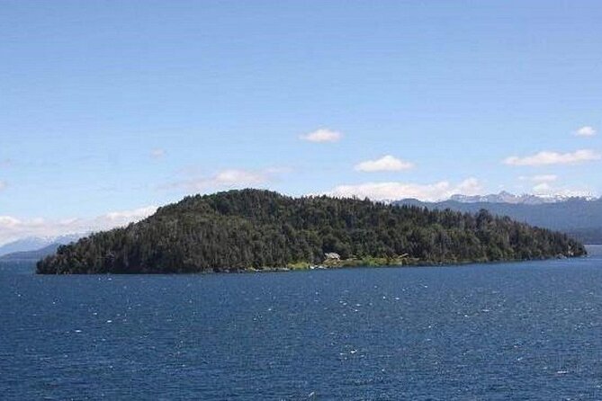President Peron in Bariloche - Historic Tour - Looking toward Huemul Island from the lake shore